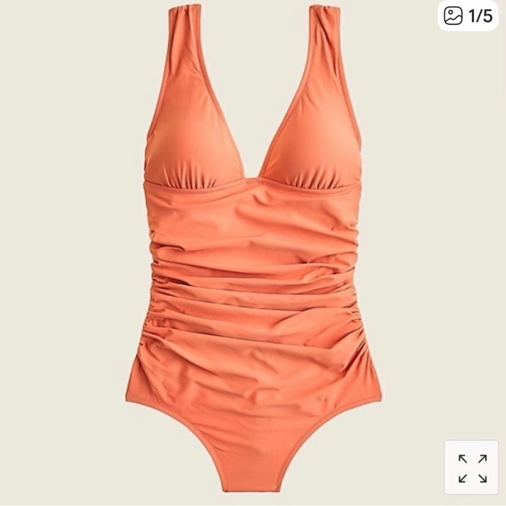 Solid Ruched One-Piece Swimsuit in Coral